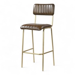 chaise de bar en cuir olive retro structure dorée design industriel chr