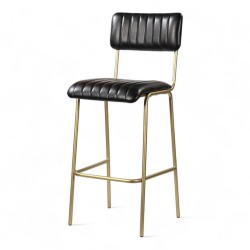 chaise de bar en cuir noir retro structure dorée design industriel chr
