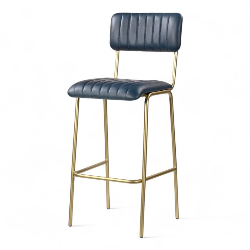 chaise de bar en cuir bleu retro structure dorée design industriel chr