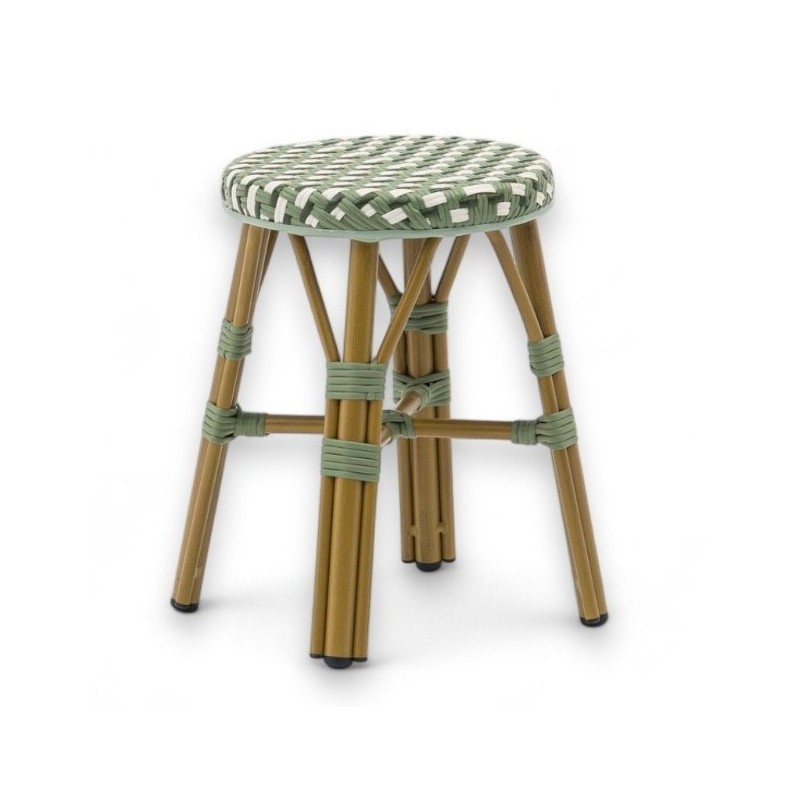 tabouret de terrasse bistrot parisien empilable et tressage vert blanc