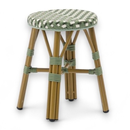 tabouret de terrasse bistrot parisien empilable et tressage vert blanc
