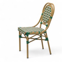 Chaise de terrasse GARROS tressé vert orange. Chaise d'extérieur Bistromania aluminium polyrotin