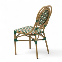 Chaise de terrasse GARROS tressé vert orange. Chaise d'extérieur Bistromania aluminium polyrotin