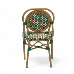 Chaise de terrasse GARROS tressé vert orange. Chaise d'extérieur Bistromania aluminium polyrotin