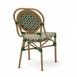 Chaise de terrasse GARROS tressé vert orange. Chaise d'extérieur Bistromania aluminium polyrotin