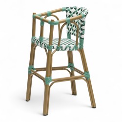 chaise haute bébé parisienne tressée design rotin tressage de couleur vert et blanc