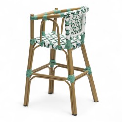 chaise haute bébé parisienne tressée design rotin tressage de couleur vert et blanc