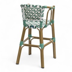 chaise haute bébé parisienne tressée design rotin tressage de couleur vert et blanc