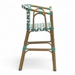 chaise haute bébé parisienne tressée design rotin tressage de couleur vert et blanc