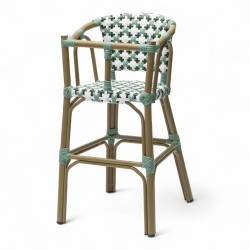 chaise haute bébé parisienne tressée design rotin tressage de couleur vert et blanc
