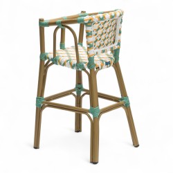 chaise haute bébé parisienne tressée design rotin tressage de couleur vert jaune et blanc