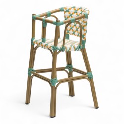 chaise haute bébé parisienne tressée design rotin tressage de couleur vert jaune et blanc