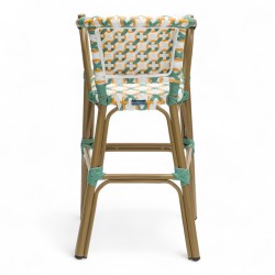 chaise haute bébé parisienne tressée design rotin tressage de couleur vert jaune et blanc