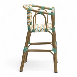 chaise haute bébé parisienne tressée design rotin tressage de couleur vert jaune et blanc