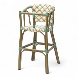 chaise haute bébé parisienne tressée design rotin tressage de couleur vert jaune et blanc