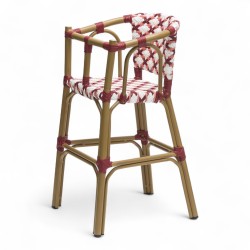 chaise haute bébé parisienne tressée design rotin tressage de couleur Rouge et Blanc