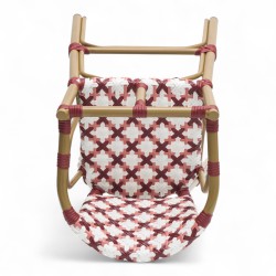 chaise haute bébé parisienne tressée design rotin tressage de couleur Rouge et Blanc