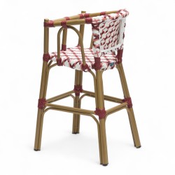 chaise haute bébé parisienne tressée design rotin tressage de couleur Rouge et Blanc