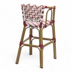 chaise haute bébé parisienne tressée design rotin tressage de couleur Rouge et Blanc