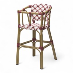 chaise haute bébé parisienne tressée design rotin tressage de couleur Rouge et Blanc