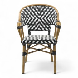 fauteuil de jardin bistrot bayonne rotin tressage noir et blanc