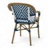 fauteuil extérieur restaurant bayonne rotin tressage bleu et blanc