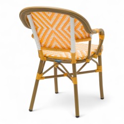 fauteuil de restaurant bayonne rotin tressage jaune et blanc