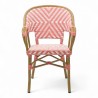 fauteuil extérieur restaurant bayonne rotin tressage rose et blanc