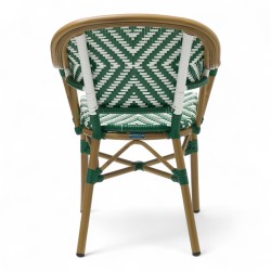 fauteuil de terrasse restaurant bayonne rotin tressage vert et blanc