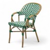 fauteuil extérieur restaurant bayonne rotin tressage vert et blanc