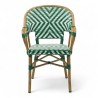 fauteuil extérieur restaurant bayonne rotin tressage vert et blanc
