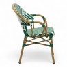 fauteuil extérieur restaurant bayonne rotin tressage vert et blanc