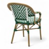 fauteuil extérieur restaurant bayonne rotin tressage vert et blanc