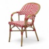 fauteuil extérieur restaurant bayonne rotin tressage rouge et blanc