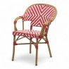 fauteuil extérieur restaurant bayonne rotin tressage rouge et blanc