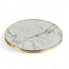 Plateau de table rond brillant marbre Calacatta, cerclé en laiton doré massif et mouluré