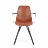 Fauteuil d'intérieur Tucson, assise et dossier en similicuir marron, et pieds en métal, accoudoir avec métal doré