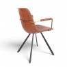 Fauteuil d'intérieur Tucson, assise et dossier en similicuir marron, et pieds en métal, accoudoir avec métal doré