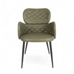 Fauteuil d'intérieur Roma en similicuir et tissu Vert Bistromania. Pieds en métal