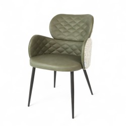 Fauteuil d'intérieur Roma en similicuir et tissu Vert Bistromania. Pieds en métal