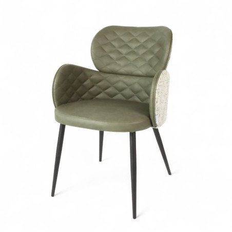 Fauteuil d'intérieur Roma en similicuir et tissu Vert Bistromania. Pieds en métal