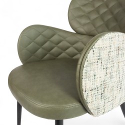 Fauteuil d'intérieur Roma en similicuir et tissu Vert Bistromania. Pieds en métal