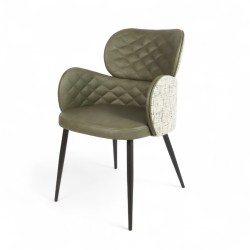 Fauteuil d'intérieur Roma en similicuir et tissu Vert Bistromania. Pieds en métal