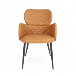 Fauteuil d'intérieur Roma en similicuir et tissu Marron Bistromania. Pieds en métal