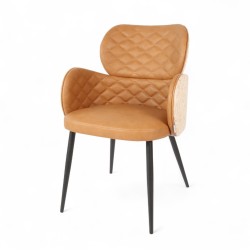 Fauteuil d'intérieur Roma en similicuir et tissu Marron Bistromania. Pieds en métal
