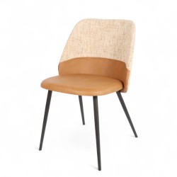 Chaise d'intérieur VERONE Similicuir Marron et Tissu Gris. Pieds en métal