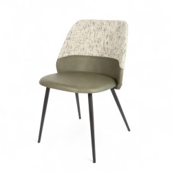 Chaise d'intérieur VERONE Similicuir Vert et Tissu Gris. Pieds en métal