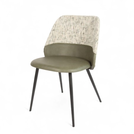 Chaise d'intérieur VERONE Similicuir Vert et Tissu Gris. Pieds en métal