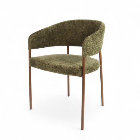 Fauteuil d'intérieur CAPRI couleur vert, pieds en métal couleur cuivré