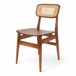 Chaise d'intérieur bistrot halles bois foncé et cannage naturel. Chaise en bois bistrot paris